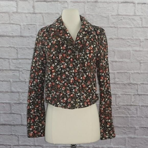 Anthropologie Hei Hei Tinsley Floral Cropped Asymmetrical Zip Moto Jacket 6 - Picture 2 of 11